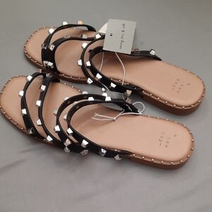 A New Day Black and Silver Studded Sandals - New With Tags - Size 9